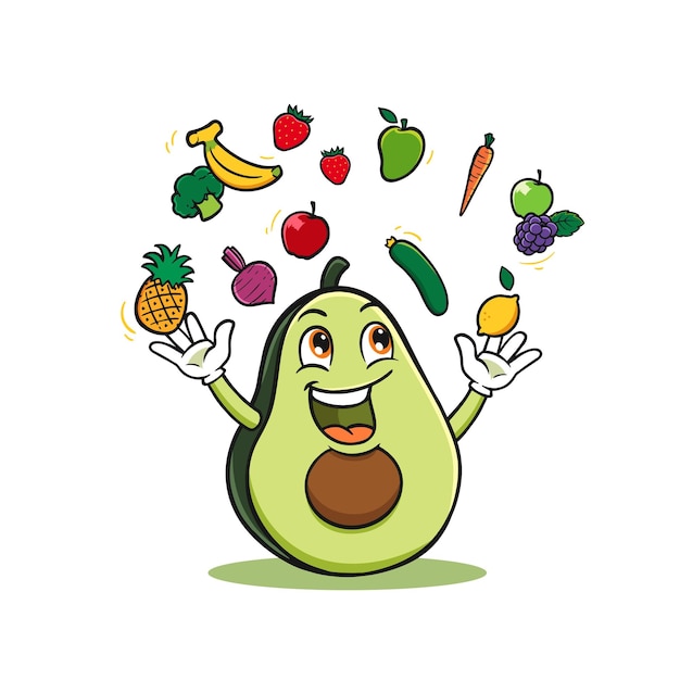 Avocado and fruits mascot logo