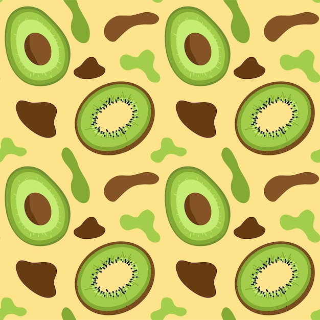 Avocado kiwi fruits and abstract organic shapes seamless pattern half sliced avocado and kiwi