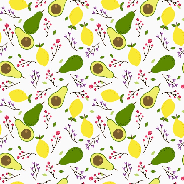 Avocado and lemon seamless pattern. Fresh fruit and healthy food for eating concept.