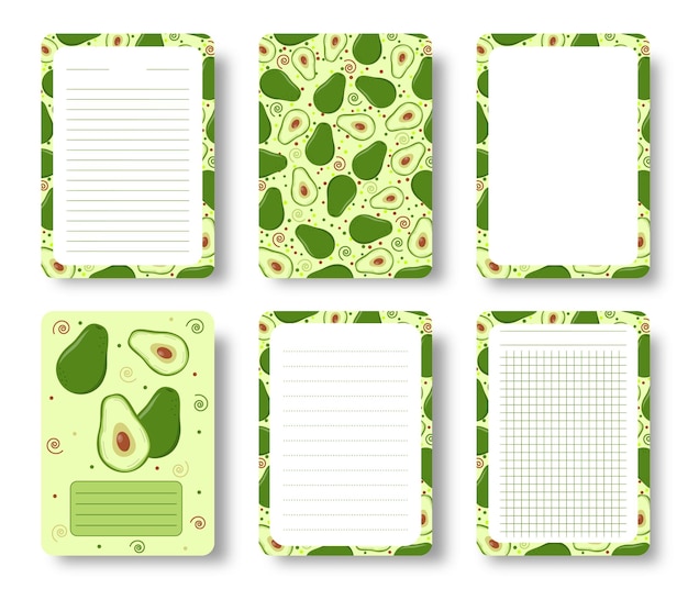 Avocado notebook page and cover template Lined pages for notepad diary brochure workbook sheet