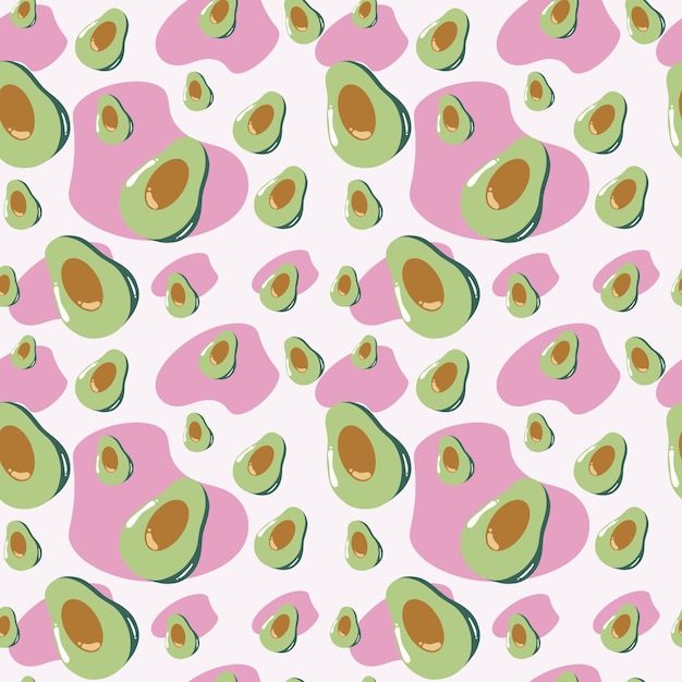 Avocado seamless pattern for print fabric and organic vegan raw products packaging