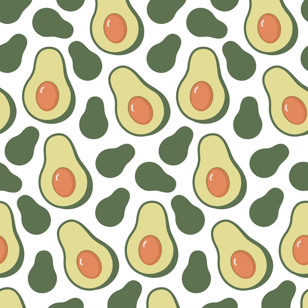 Avocado seamless pattern on white background vector illustration