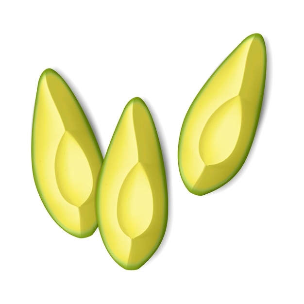 Avocado slices realistic vector illustration Peeled and cut into pieces avocados