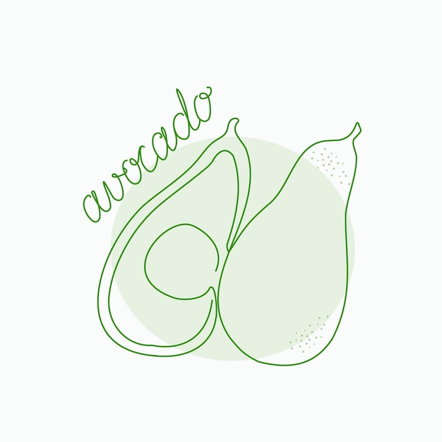 Avocado with an inscription One line drawing abstract fruits and vegetables Vector illustration