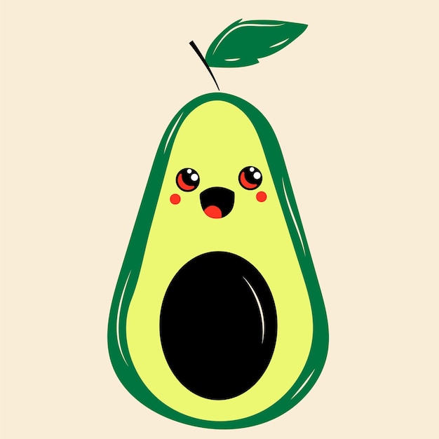 Avocado with kawaii eyes. Vector in cartoon style. All elements are isolated