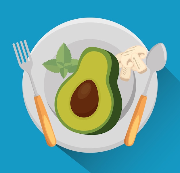 avocado with nutrition facts vector illustration design