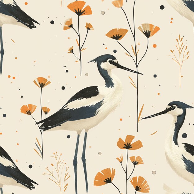 Vector avocet seamless pattern background vector cute birds graphic with eps file