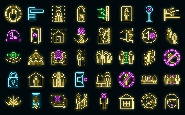 Avoid contact icons set vector neon