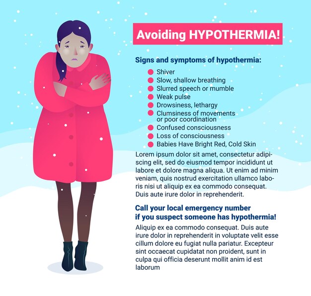 Avoiding hypothermia banner in cartoon style