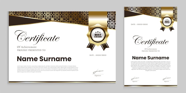 Award or appreciation certificate template Gold and brown background suitable for traditional