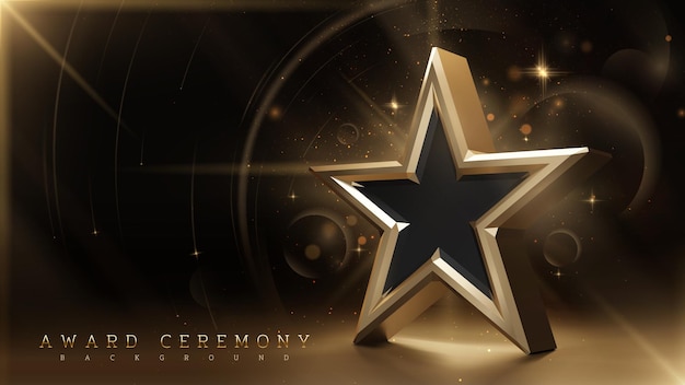 award ceremony background. 3d golden star and light effect elements and glitter glowing decoration.