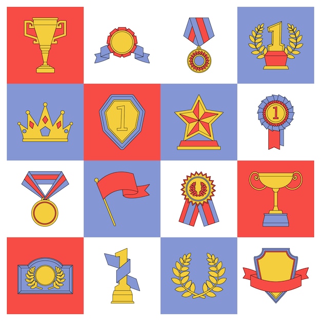 Award icons set flat line