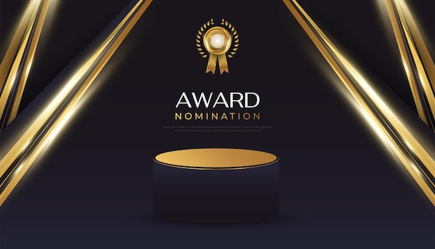 Award Nomination Ceremony Luxury Background with 3D Podium and Gold Medal