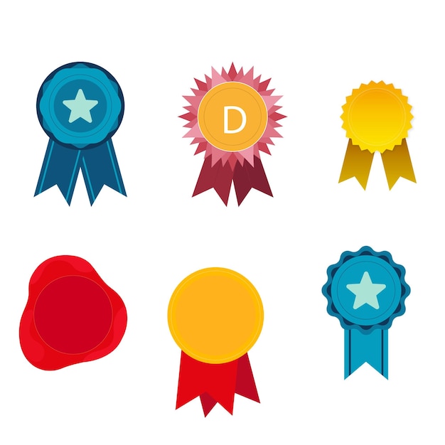 Award trophy cup and medal flat icon set color illustration