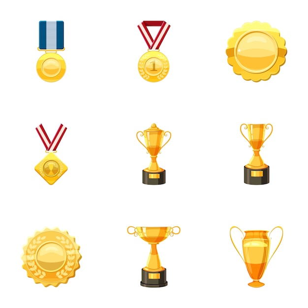 Awards icons set, cartoon style