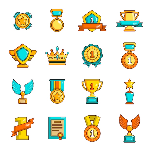 Awards medals cups icons set