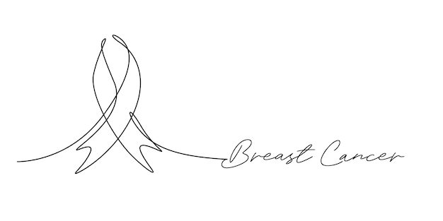 Awareness pink ribbon for breast cancer campaign line art