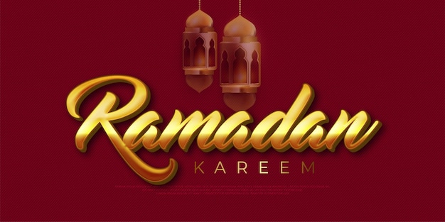 Awesome banner ramadan kareem editable text 3d gold style with islamic theme background