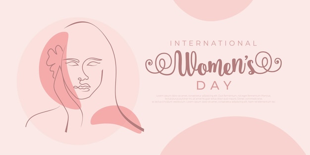 Awesome banner women's day with beautiful girl line art isolated vector