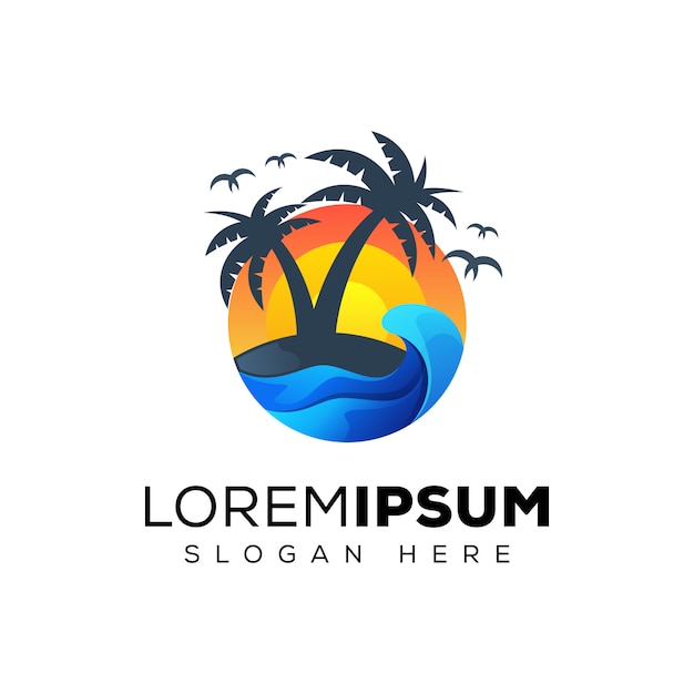 Awesome beach sumer, ocean logo design   template