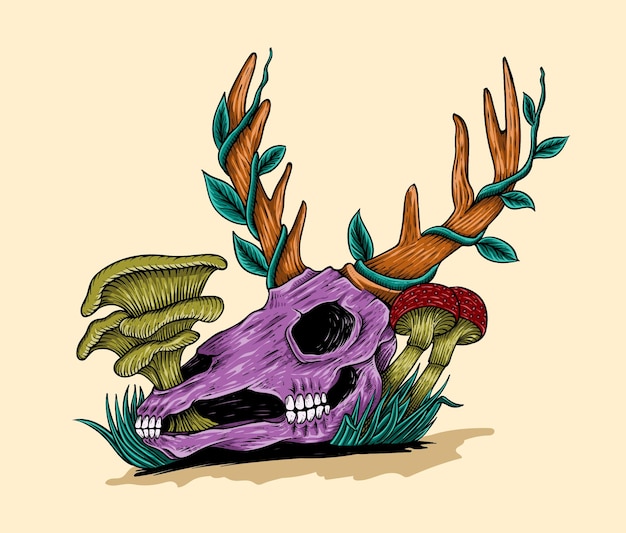 awesome colorful t shirt design skull deer with mushroom