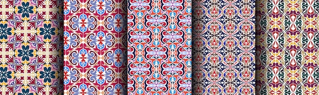 Vector awesome ethnic traditional seamless pattern background collection set