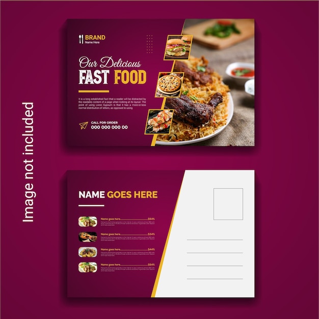 Awesome Restaurant Fast Food Service PostCard Design Template