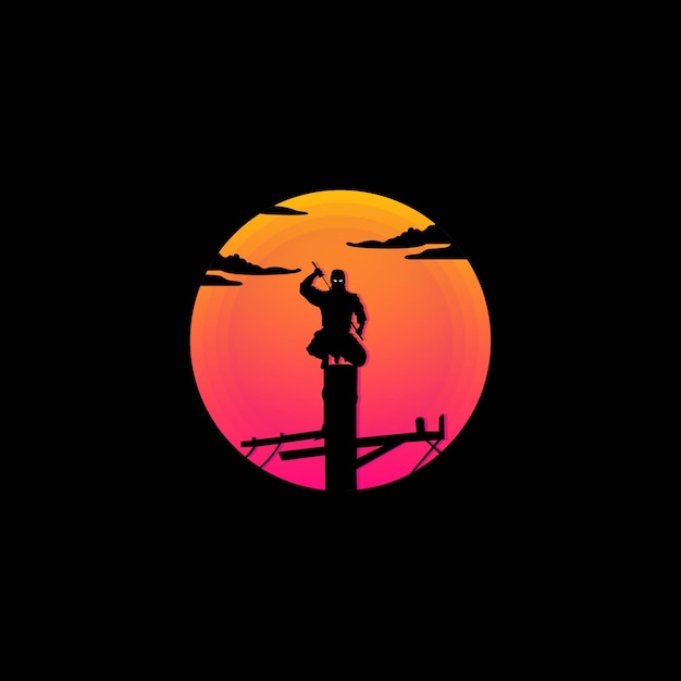 Awesome Silhouette Sunset Ninja Illustration  