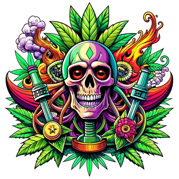 awesome tshirt print designcannabis with skull weed bud bong dollar marijuana leaves intricate