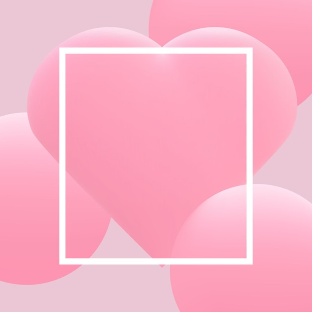 Awesome valentines day background 3D banner with realistic gradient balls and heart