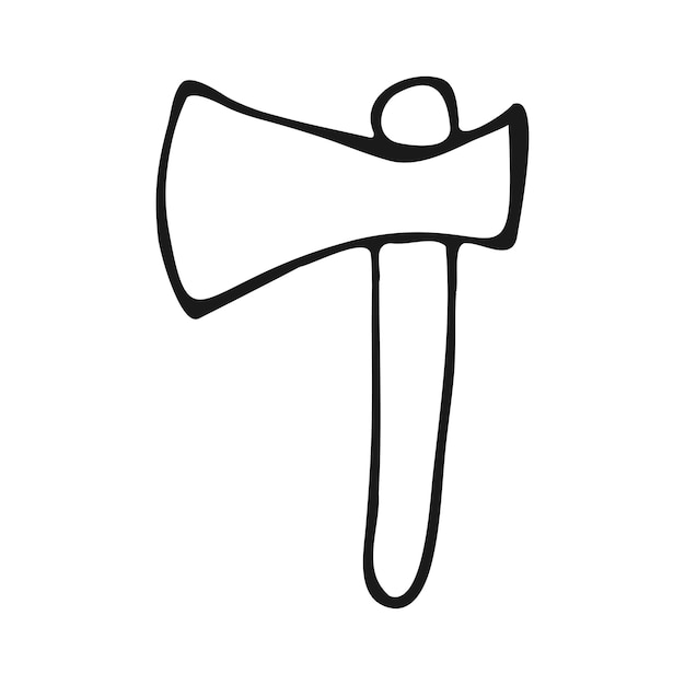 Axe hand drawn in black outline on a white background Working tool in doodle styleAx icon Vector