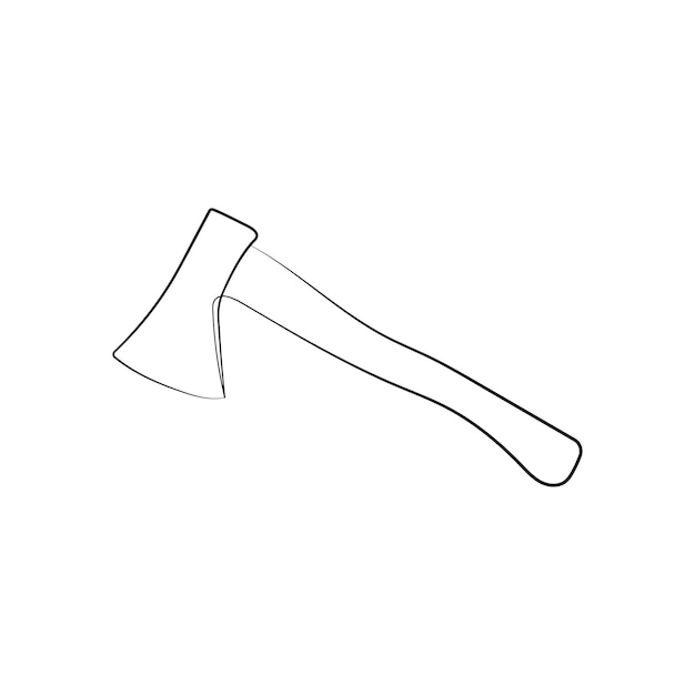 Axe, hatchet in one line art drawing style. Equipment for woodworking, camping. Vector illustration.