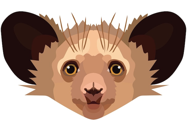 Aye face The muzzle of a cute ayeaye mammal is depicted Bright portrait on a white background predictive graphics animal logo