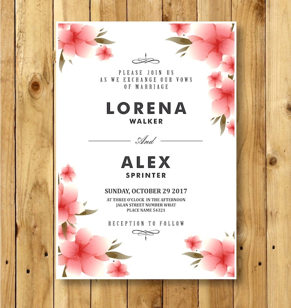 Azalea Flower Wedding Invitation Card