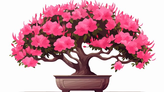 Vector azalea houseplant with pink flowers in pot icon