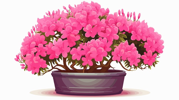 Vector azalea houseplant with pink flowers in pot icon