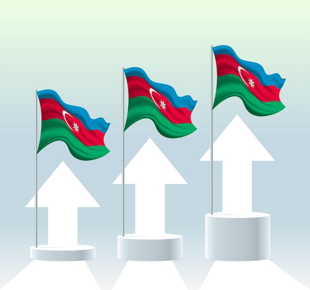 Azerbaijan flag The country's values are in an uptrend Waving flagpole at stand