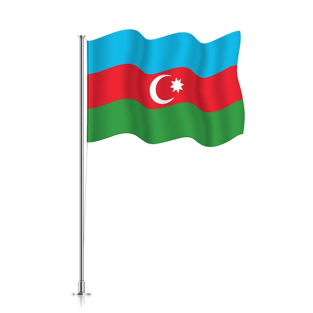 Azerbaijan flag waving on a metallic pole