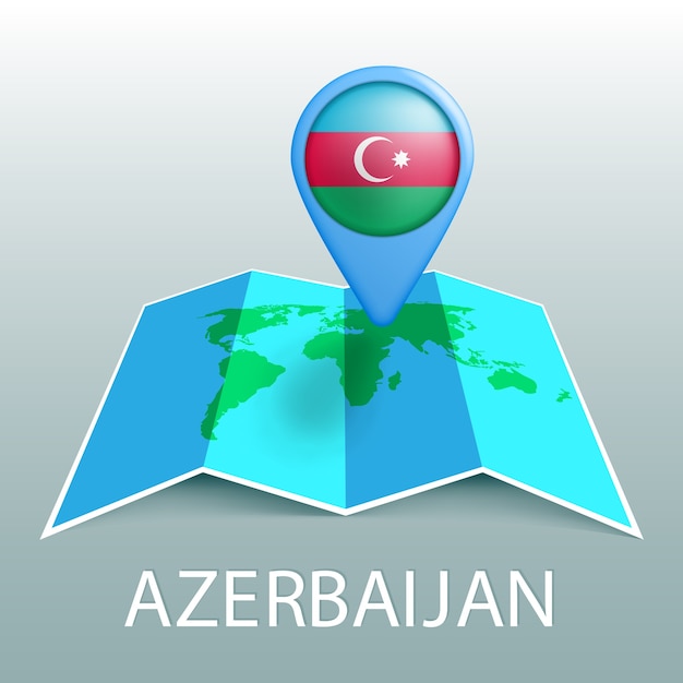 Azerbaijan flag world map in pin with name of country on gray background