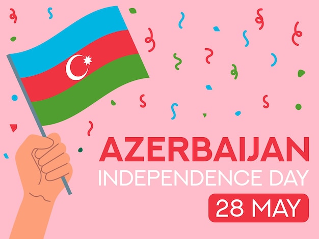 Azerbaijan independence day 28 may Azerbaijan flag in hand Greeting card poster banner template