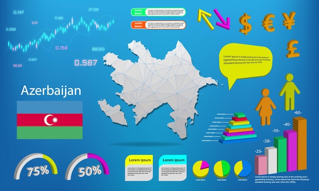 Azerbaijan map info graphics charts symbols elements and icons collection Detailed azerbaijan map with High quality business infographic elements