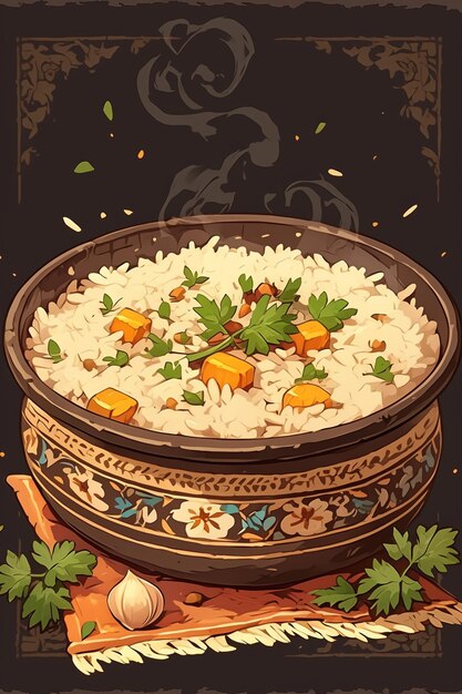 Vector azerbaijani plov and rice pilaf