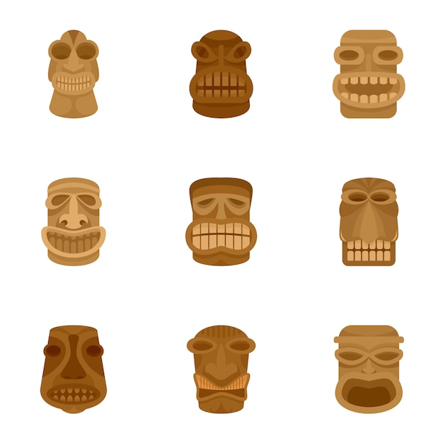 Aztec idol icon set, flat style