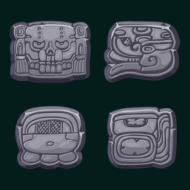 Vector aztec maya civilization akbal face mayan glyph hieroglyphs of the maya calendar stone symbols for your 2d game or slots games