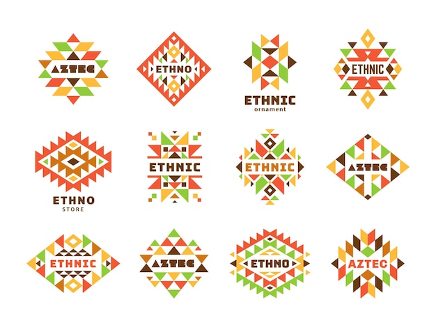 Aztec navajo indian native tribal logo design Trendy hipster elements isolated ethnic ornaments Mexico motif tidy geometric boho vector symbols of navajo geometric native illustration