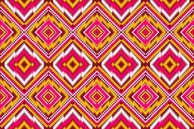 Vector aztec tribal geometric vector background in red pink white yellow seamless stripe pattern tradition