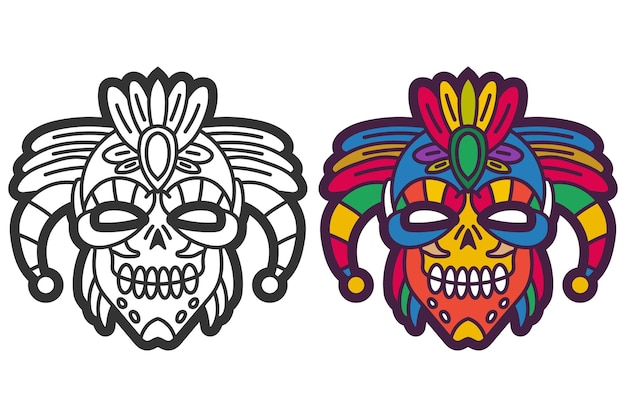 Aztec warrior mask vector cartoon illustration isolated on a white background