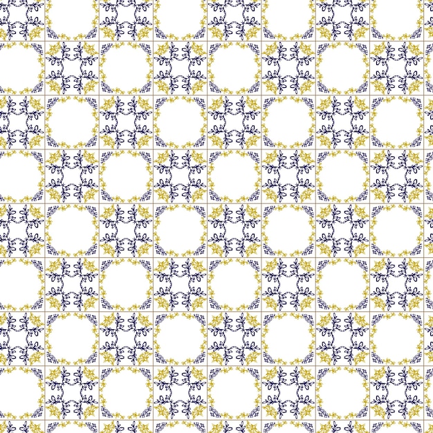 Azuleyo seamless pattern yellow and blue ornamentPortugal geometric ceramics