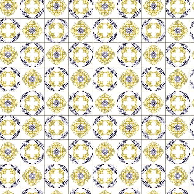 Azuleyo seamless pattern yellow and blue ornamentPortugal geometric ceramics