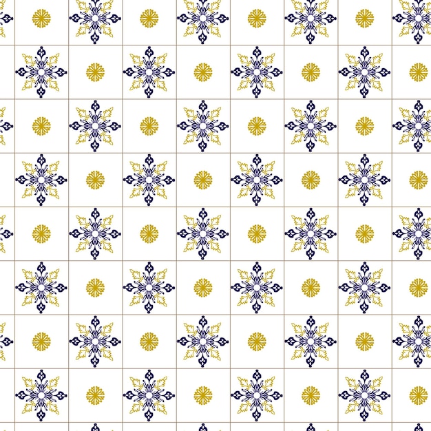 Azuleyo seamless pattern yellow and blue ornamentPortugal geometric ceramics